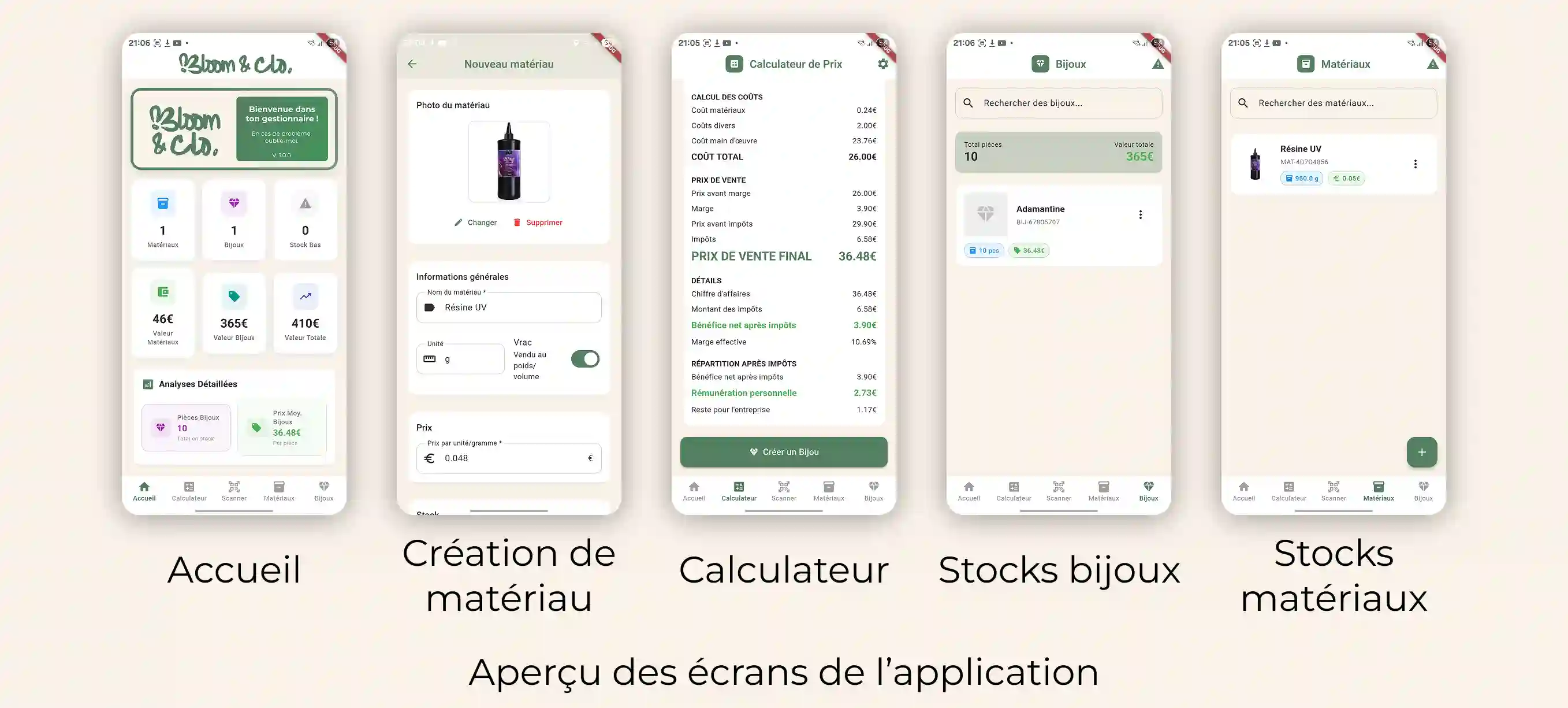 Aperçu des écrans de l’application